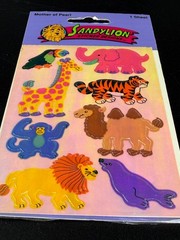 Rare Vintage Stickers NIP Sandy Lion Mother Of Pearl Opal Iridescent Lion Monkey