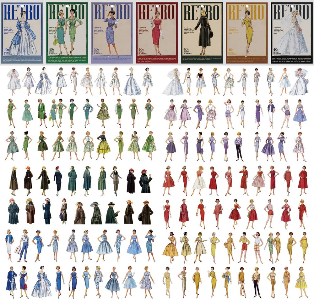 280 Pcs Vintage People Washi Stickers, 7 Styles Multicolor