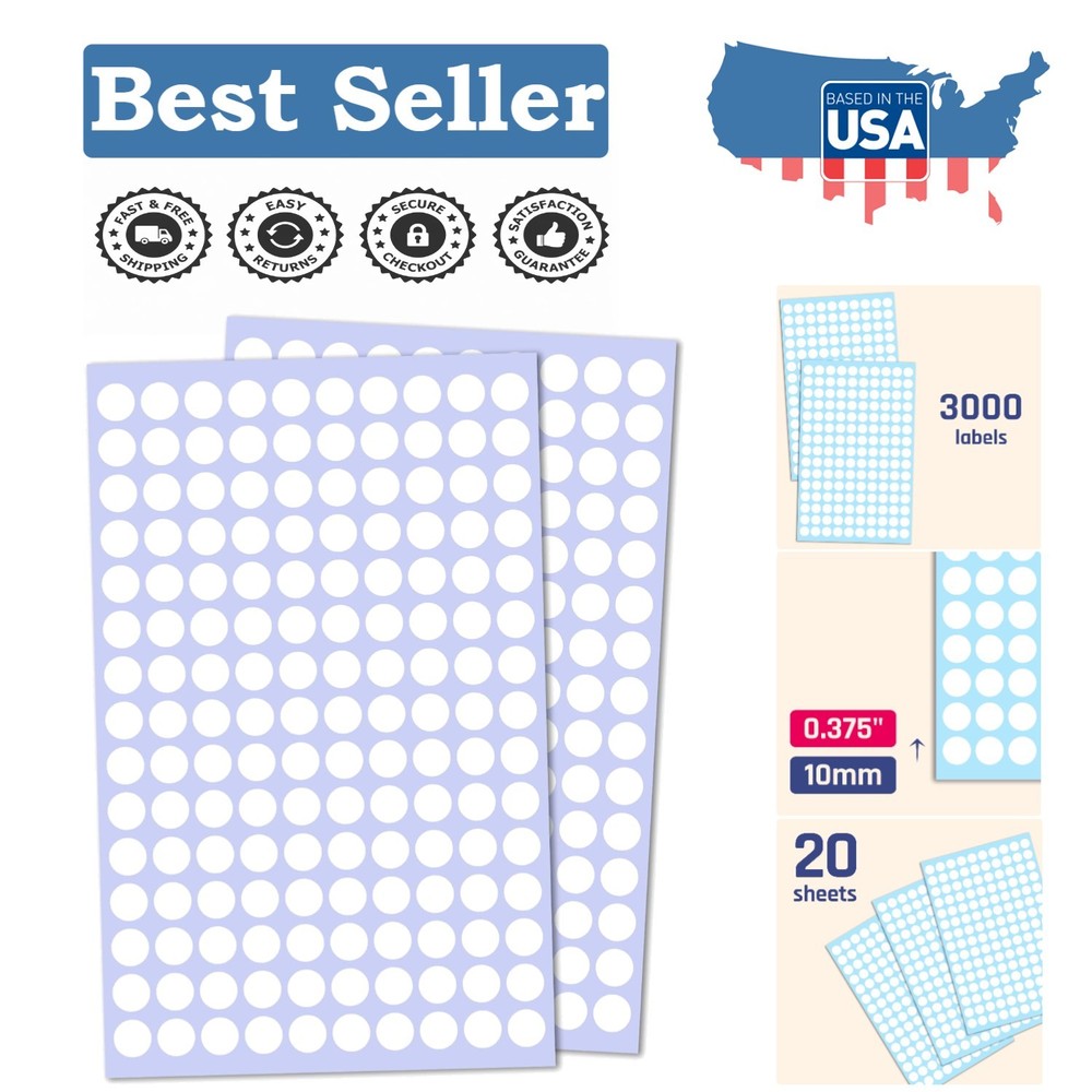 Versatile 3000 White Round Dot Stickers – Perfect for Organizing & Crafts