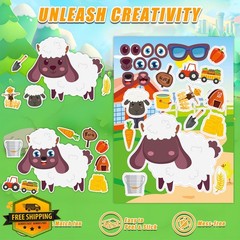 Cosomia Farm Animal Make Face Stickers 48 Sheets