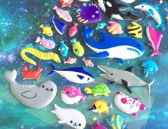 Puffy Ocean Creatures Sharks Whales Fish Beach Sticker Sheet Junk Journal Girly