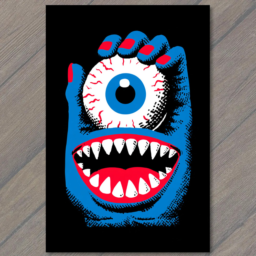 STICKER Blue Hand Eyeball Monster Pop Graphic Bold Teeth Cyclops Horror Style