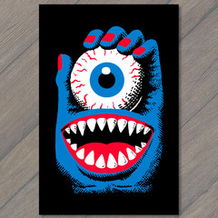 STICKER Blue Hand Eyeball Monster Pop Graphic Bold Teeth Cyclops Horror Style