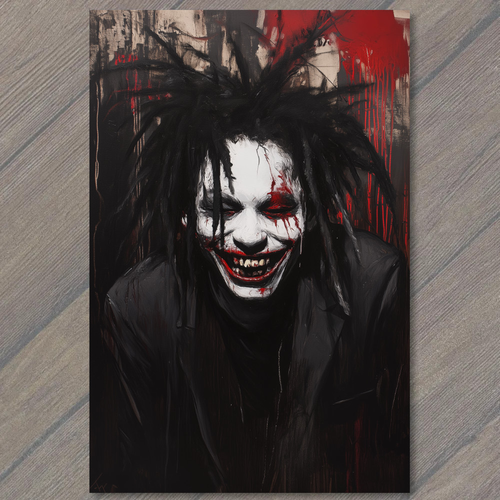 STICKER Dreadlock Joker Smile Red Eyes White Face Blood Splatter Black