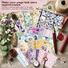 540PCS Vintage Floral Scrapbook Stickers Paper Junk Journal Planner Craft Set