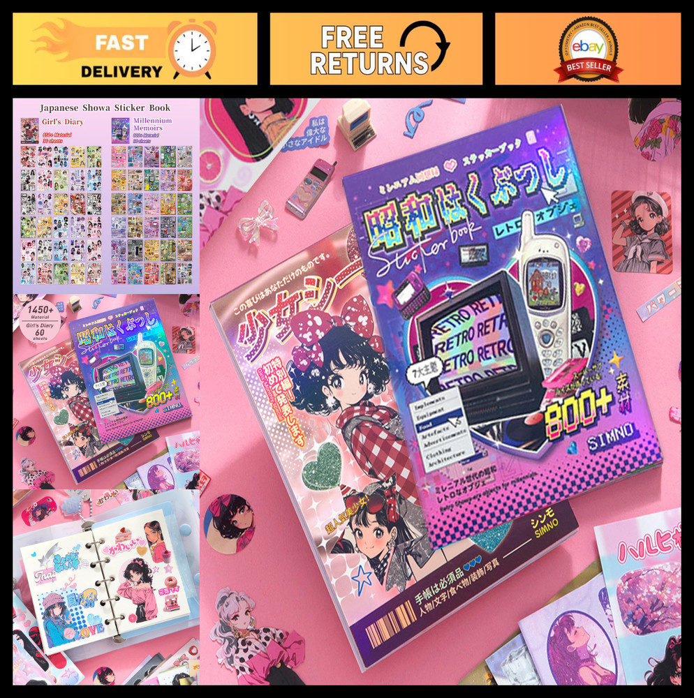 2-in-1 Japanese Sticker Set | 650+ Showa & 800+ Y2K Retro Designs for Crafts, Jo