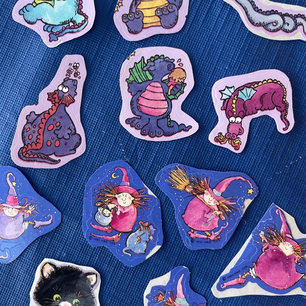 80s Stickers Vintage Hallmark Halloween Witches, Dragons Scratch Sniff Grape!!