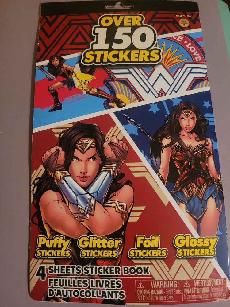 WONDER WOMAN sticker book 150 puffy, glitter, foil, glossy stickers 4 sheets NEW