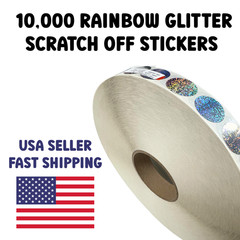(10,000) 1 inch Circle Rainbow Glitter Scratch off Stickers Round