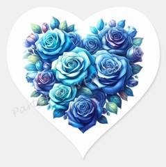 BLUE ROSES ENVELOPE SEALS LABELS STICKERS PARTY FAVORS – (Heart Shaped)