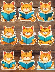 Orange Cat Reading Book Vinyl Stickers Set Scrapbooking Laptop Waterbottle