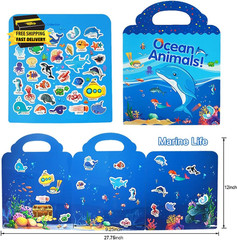 Reusable Sticker Book for Kids, Ocean Stickers Educational Learning Toys Travel