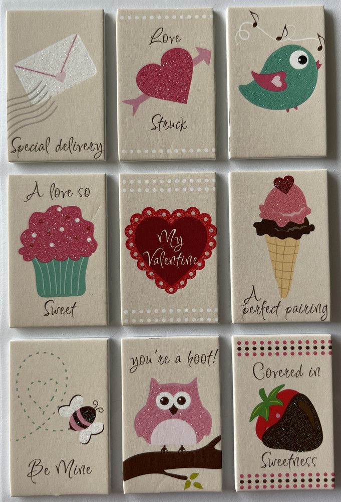 VALENTINE’S DAY GLITTER FOAM CARD Stickers(9pc)Love•Hearts•Be Mine•Owl •Sweetie