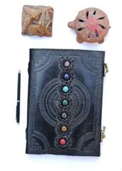 handmade seven chakra leather journal, grimoire spell, witch craft, wicaa pagan