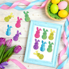 Colorful Glitter Easter Bunny Stickers, 1.5» Self-Adhesive Roll, 500 Pcs