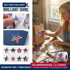 500 PCS Sparkly Bling Patriotic Star Stickers, 1.5″ Waterproof American Flag Dec