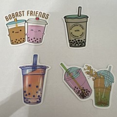 Bubble Tea Boba Drink Stickers Set, Multicolor Food & Drink Theme (4 pcs)