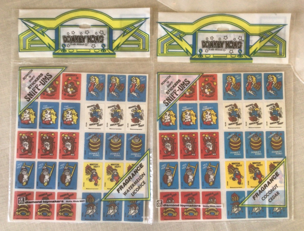 2 PACKS DONKEY KONG SCRATCH & SNIFF STICKERS WATERMELON/LICORICE COCONUT/CEDAR