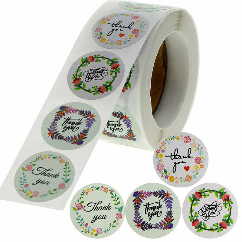 500pcs/roll Thank You Stickers 16 Kinds of Pattern Purchase Label Gift Sealing