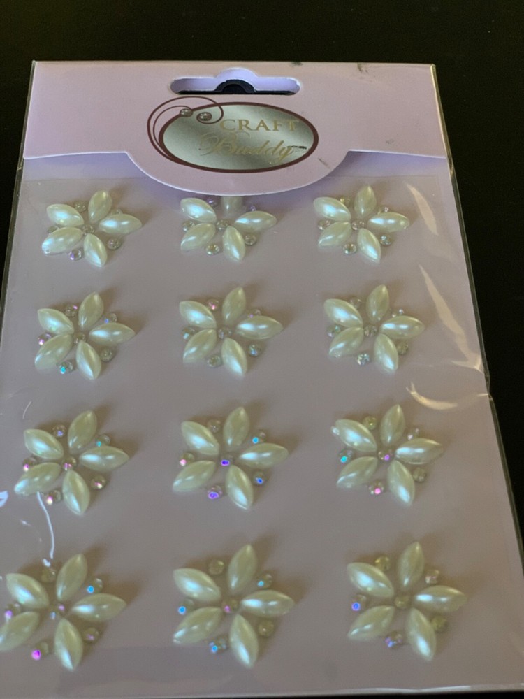 DAWN BIBBY 3D ADHESIVE GEMSTONE PEARL AND CLEAR GEMSTONE FLOWER 12 PCS