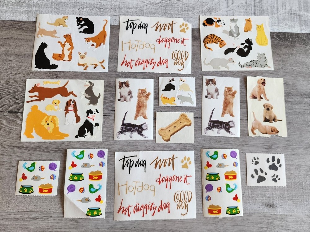 Scrapbook Stickers Animals Cats Dogs Kittens Puppies Paws LOT Grossman’s #48