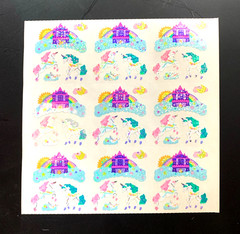 9 mod UNICORN SANDYLION PRINCESS vintage UNCUT sticker PRISM prismatic glitter