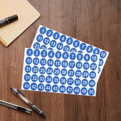 2 Sheets Round Number Stickers, 1-50 Consecutive Number Labels, Blue(1″ Each)