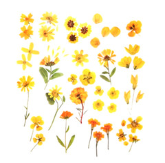 40 pcs Yellow Stickers Flower Leaves Sprigs Clear Edge Scrapbooking Card Making