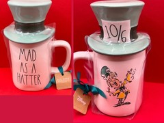 Rae Dunn Disney Mad as a Hatter Mug and Topper Two Sided Alice Wonderland NWT