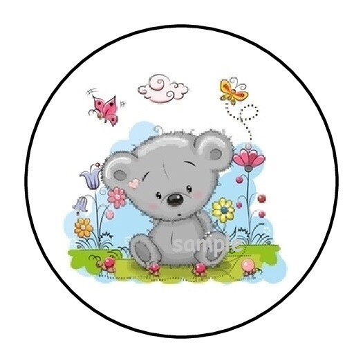 30 CUTE TEDDY BEAR ENVELOPE SEALS LABELS STICKERS 1.5″ ROUND BUTTERFLIES FLORAL