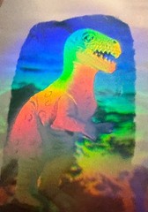 1992 HOLO T-REX STICKER with PTERODACTYL in BACKGROUND-GREAT DEPTH-GREAT COLORS