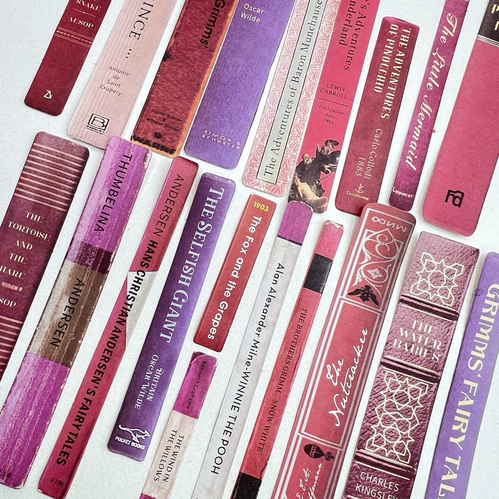 Book Spine Stickers Pink Red Purple Junk Journaling Collage Scrapbooking