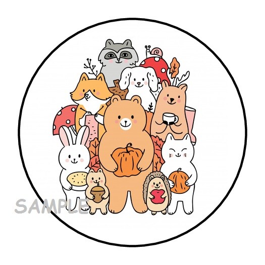 30 CUTE WOODLAND ANIMALS ENVELOPE SEALS LABELS STICKERS 1.5″ ROUND AUTUMN FALL
