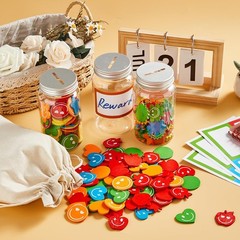 249 PCS Reward Jar Kids Classroom Coin Behavioral Tool Wood Slice Tag