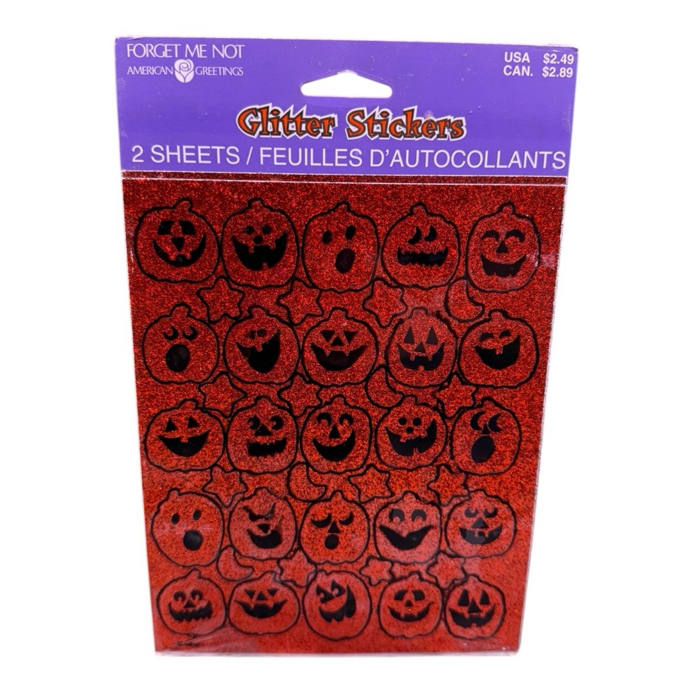 Vintage American Greetings Stickers Sparkle Glitter Jack-o’-lantern Pumpkin