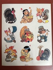 VTG AGC Stickers Thanksgiving Lot of 2 Sheets Critters Turkey Pilgrims Pumpkins