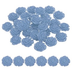 20mm Rose Flower Resin Cabochon, 30 Pcs Mini Rose Flower Resin, Denim Blue