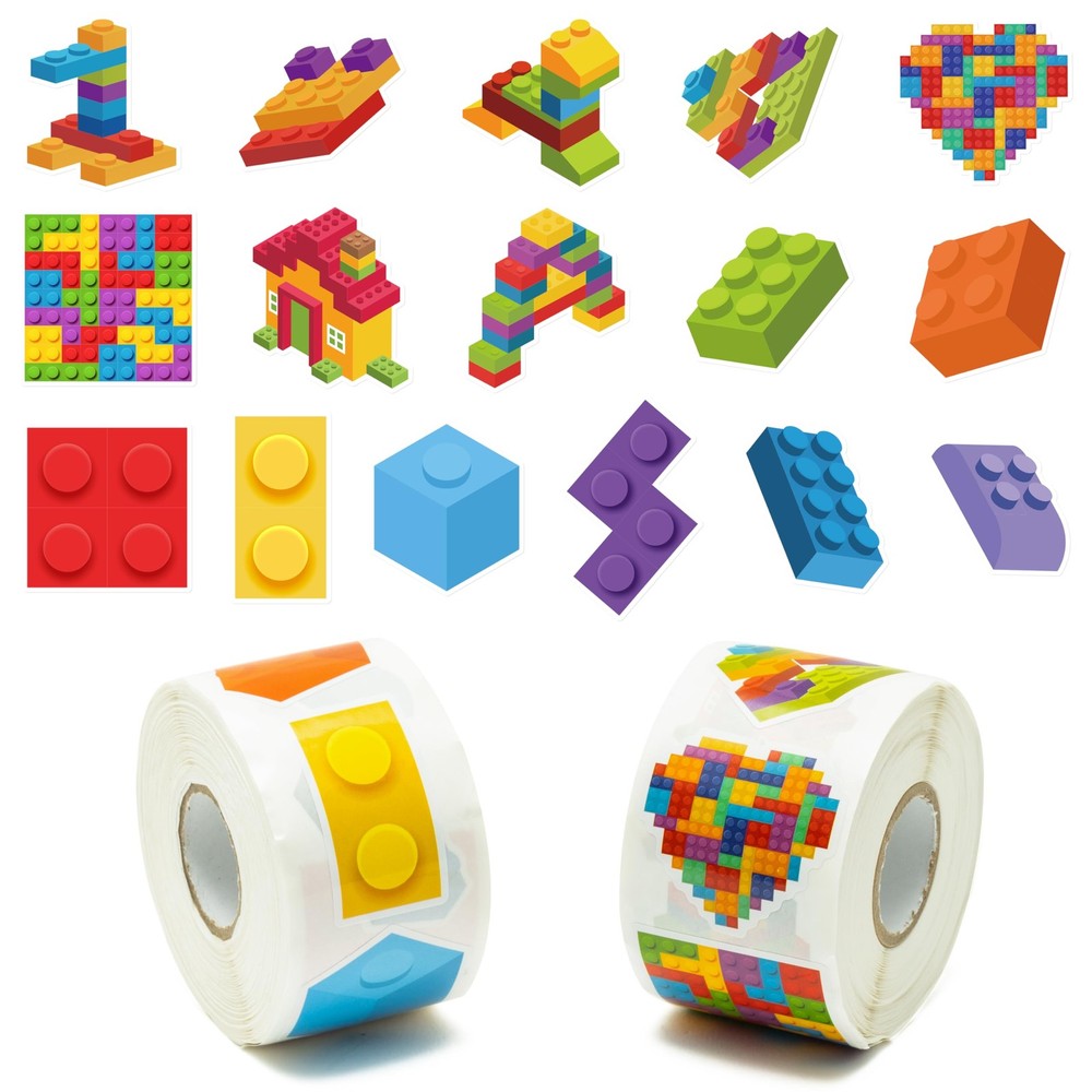 1000Pcs Block Stickers for Kids, 2 Roll Colorful Bricks Paper Self Adhesive H…