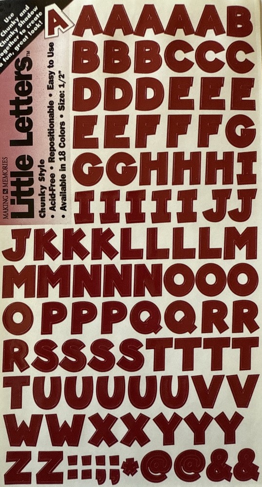 DEEP RED 7/16” CHUNKY ALPHABET Stickers(2 sheets)Making Memories •Letter•Numbers