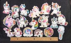 🌈LOT of 5 RAINBOW UNICORN stickers cartoon fantasy happy clouds hearts FUN