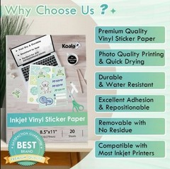 80 Bulk Koala Printable Vinyl Sticker Paper Waterproof Matt White Inkjet Cricut
