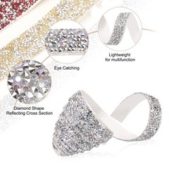 3/5 Inch x 1 Yard Crystal Rhinestone Sticker Ribbon Silver AB