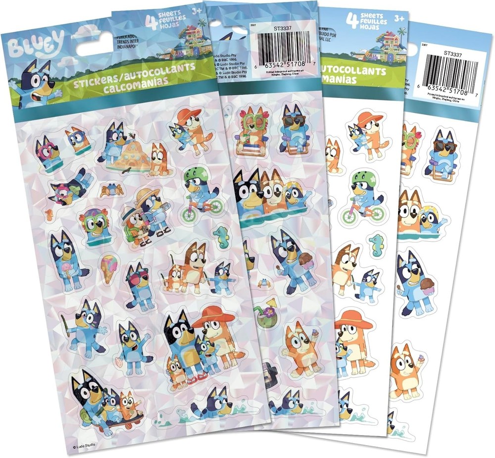 Bluey and Bingo Sticker Sheet Standard, and Holographic 4 Sheets of stickers