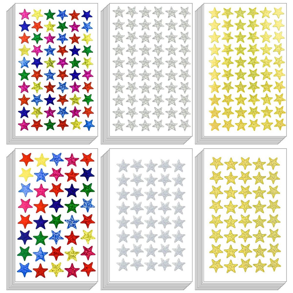 3000 Count Foil Star Stickers for Reward 60 Sheets Small -Adhesive Shiny Meta…