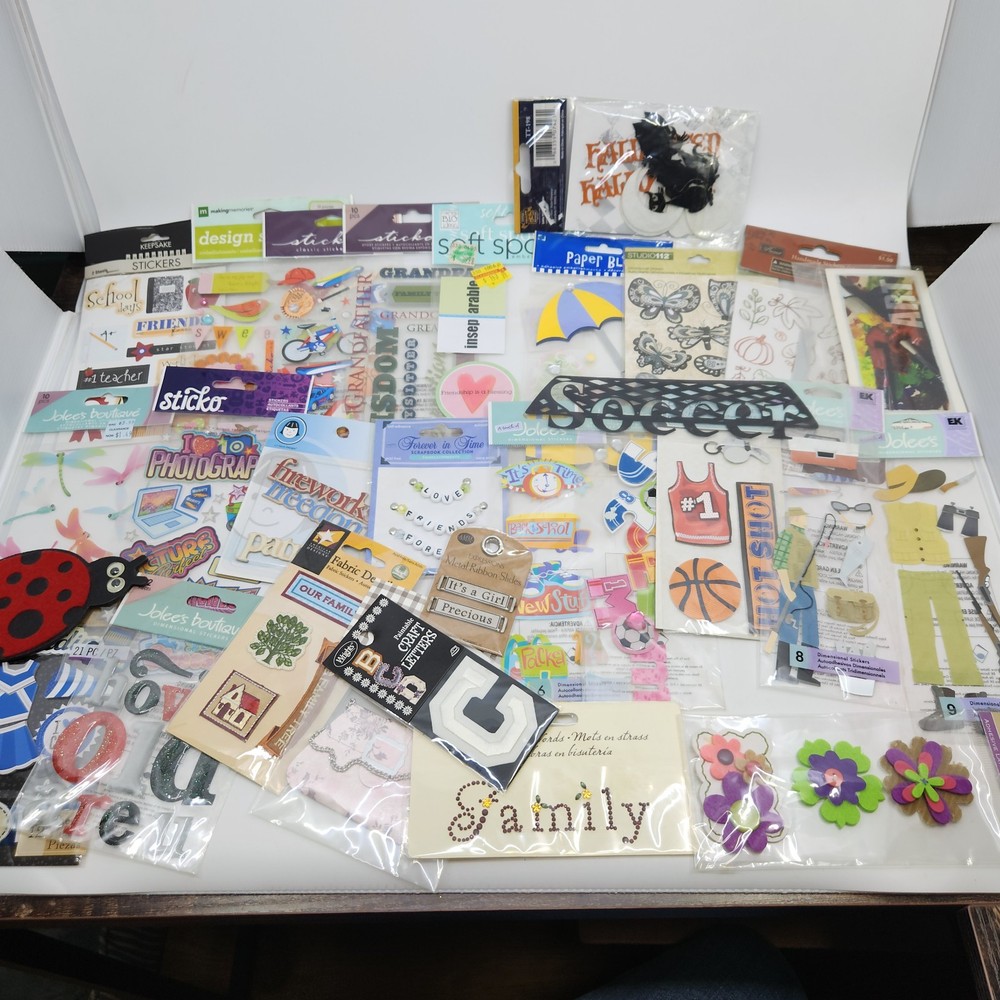 Lot Of Assorted Scrapbook Crafts Embellishments Stickers Family School Sports