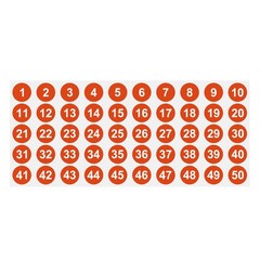 1 to 50 Number Stickers 1 Inch, Consecutive Vinyl Round Labels Dot Decals, Red