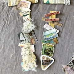 Set of 6 Handmade Junk Journal Scrapbook Embellished Tags Clusters Supplies Gift