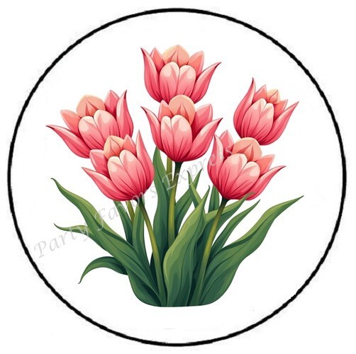 PINK TULIPS ENVELOPE SEALS LABELS STICKERS PARTY FAVORS