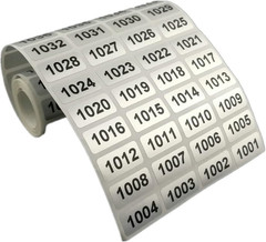 Consecutive Number Inventory Stickers Waterproof Silver Labels 1001-2000 Roll