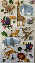 JUNGLE ANIMAL Dimensional Stickers(22pc) Sticko…Giraffe…Monkey…Lion…Tiger…Rino…